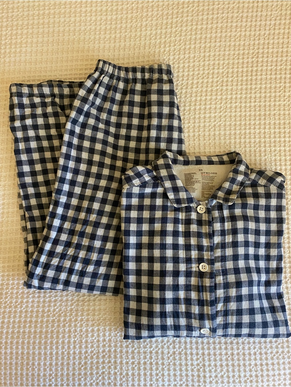 MUJI Women’s 100% Cotton Check Pajama Set in Blue & White - XS